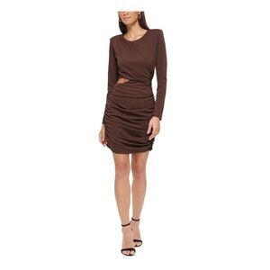 GUESS Womens Brown Zippered Long Sleeve Round Neck Short Party Body Con Dress 16